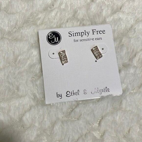 Ethel & Myrtle Simply Free Gold Tone Rhinestone Bar Stud Pierced Earrings - Picture 4 of 8